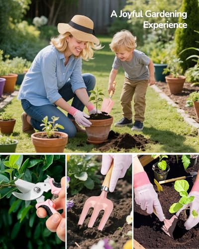 Gardening Tools 10-Piece Garden Tool Set with Floral Bag, Pink Red - view 6