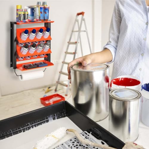 Spray Can Holder, Wall Mount Paint Bottle Organizer 8 Holes & 2 Shelves - view 6