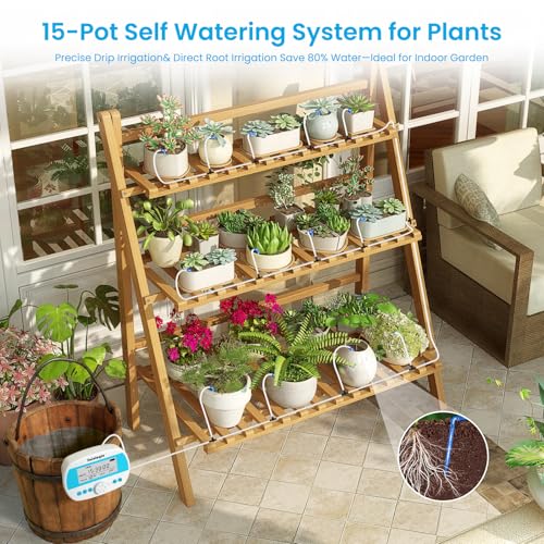 Automatic Plant Waterer for 15 Potted Plants, Self-Watering System with Humidity Monitor Display, Deep Root Irrigation, IP64 Programmable Timer, Ideal for Vacation, Travel and Indoor Garden - view 3