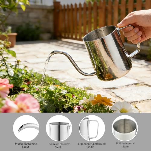 Small Watering Can, 12oz (350ml) Stainless Steel Indoor Watering Can with Long Spout, Mini Watering Can for Houseplants, Desk & Home Plants - view 3