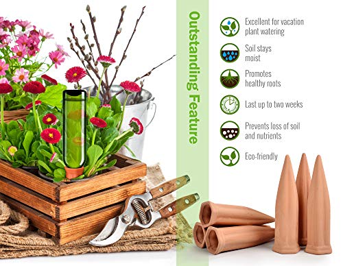 Ceramic Plant Waterer Set of 6 Pack Terracotta Self Watering Spikes,Wine Bottle Plant Watering Devices for Vacation (6Pack) - view 2