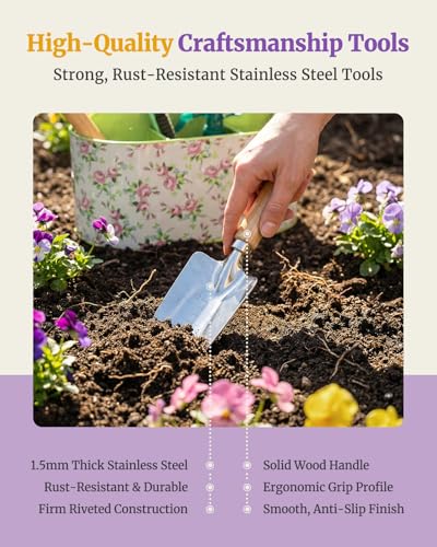9-Piece Garden Tool Set with Stainless Steel Tools & Metal Basket - view 5