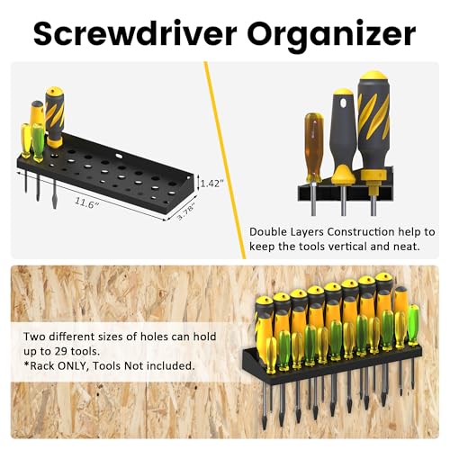 Wall Mount Hand Tool Storage Set, Screwdriver Organizer, Pliers Holder, Hammer Rack, Metal Hardware Tray for Garage Workshop Workbench - 4 Pack - view 2
