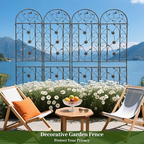 4 Pack Metal Garden Trellis 86.7" Tall Outdoor Climbing Plant Support for Roses, Flowers, Rustproof Durable Brown Galvanized Tube, Lawn Garden Fence Decor Screen (4, Retro-86.7" H) - view 7