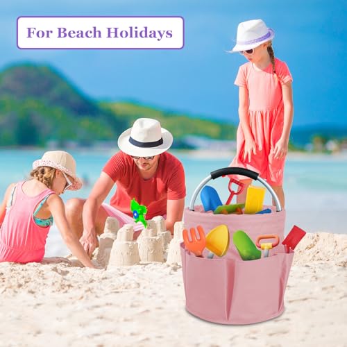 17L Portable Shower Caddy with 6 Side Pockets, Foldable Cleaning Supply Caddy with Handle, Garden Tool Bag in 600D Oxford Fabric, Multifunctional Storage Basket for Showers, Picnics, Pink - view 6