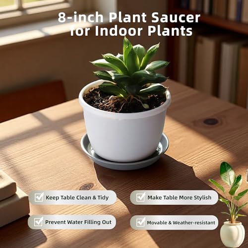 6 Pack 8 Inch Gray Plant Saucers, Heavy Duty PP Water Catcher Trays - view 3