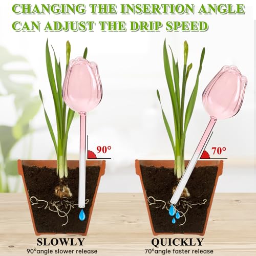 2Pcs Tulips Self Plant Watering Globes, Glass Self Watering Planter Insert, Automatic Plant Waterer Devices Indoor Outdoor (Pink) - view 6