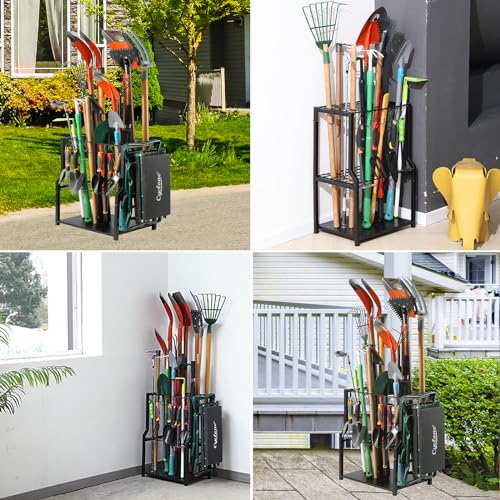 Garden Tool Organizer Heavy Duty,Yard Tool Tower Rack,Garage Storage Organization for Long Handle Tools,Rake,Brooms,Extra Hooks for Small Shovel,Shear.All Metal,Free Standing. - view 3