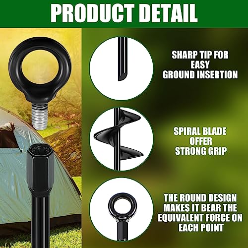 6 Pcs 30 Inch Long Spiral Ground Anchor Heavy Duty for Hard Soil (Black) - view 5