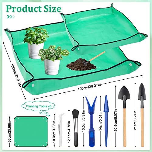 Plant Repotting Mat for Garden, 2 Pcs Waterproof Potting Mat Foldable Indoor Plant Mats Portable Square Gardening Mat Potting Tray with 6 Pcs Mini Garden Tools Set for Plant Lovers Gardening Gifts - view 3