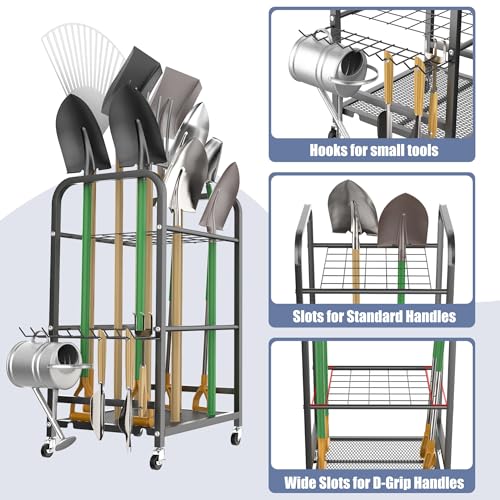Garden Tool Organizer with Wheels, Rakes/Shovels/Yard Tools Stand - view 4