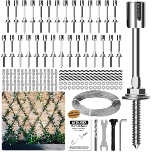 Wire Trellis Kit, 30-Set 5/64”(2mm) Crosshead Kit with 150ft Cable