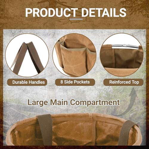 Heavy-Duty 16oz Waxed Canvas Garden Tool Tote with Handle, Wide-Mouth Open Top Design 12.5 inch Tool Bag | Khaki - view 3