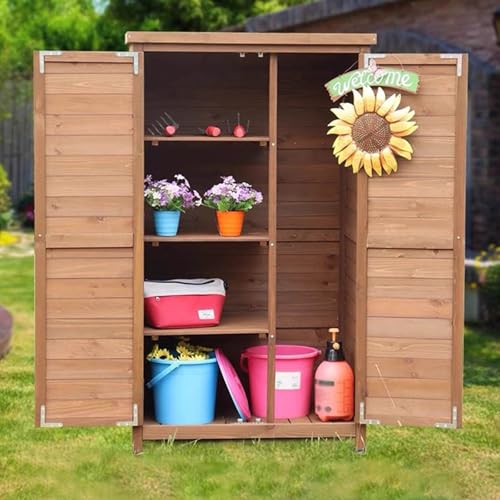 Outdoor Storage Cabinet | Waterproof Garden Tool Box & Utility Shed for Balcony | Durable Outdoor Storage Solution for Gardening Supplies & Tools (Wood Color 100X55X116Cm) - view 4