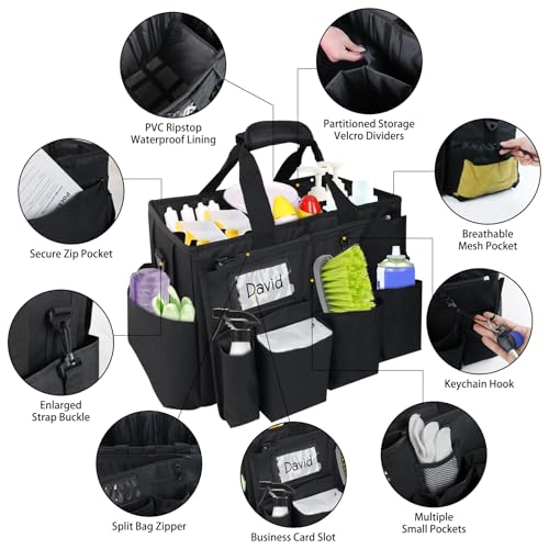 Cleaning Bag Cleaning Caddy Organizer, Wearable Cleaning Caddy with Waist & Handles for Cleaning Tool Organizers, Extra-Large Cleaning Caddy Bag Adjustable Compartments for Housekeeping,Gardening - view 4
