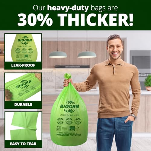 10-13 Gallon Compostable Trash Bags with Flat-Top 50 Bags Thick 0.87 Mil Leakproof Plant-based Tall Kitchen Wet Food Scrap Waste, ASTM D6400, US BPI and OK Compost Home Certified - view 4