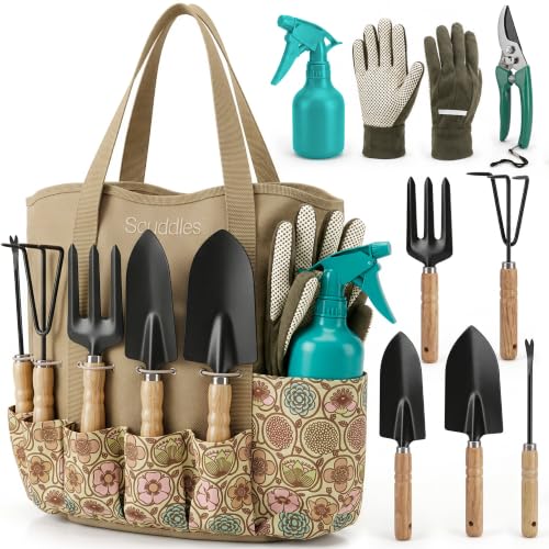 8-Piece Garden Tool Set with Carry Bag, Includes Shovel, Trowel, Rake & Hand Tools for All Gardening Tasks, Heavy Duty Lightweight Design 2.2 lb – Perfect for Men, Women & Gardening Gifts