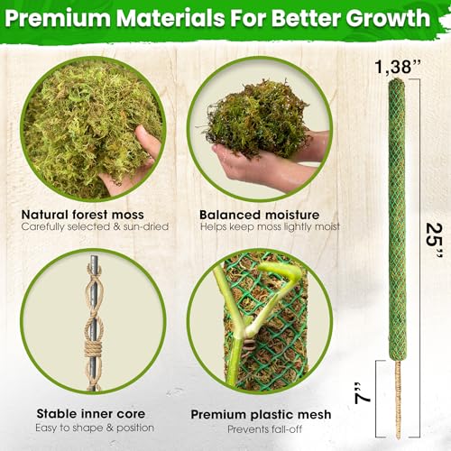 2 Pack 25" Mesh Moss Pole for Climbing Plants, Pre-Made Moss Pole - view 3