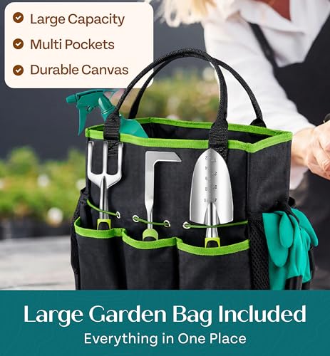 Heavy Duty Gardening Tools - Gardening Gifts for Women, Men, Mom, Dad - Durable, Ergonomic Garden Tools Set (Green) - view 4