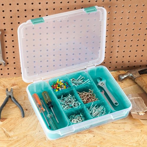 Divided Case, 12-Pack – Stackable Clear Plastic Storage Containers with Green Trays and Latching Lids, Ideal for Organizing Crafts, Beads, Small Tools, and Hardware - view 6