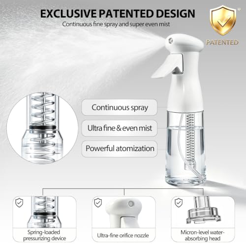 Continuous Spray Bottle – Ultra Fine Mist Sprayer For Hair | Water Spray Bottle For Hairstyling, Skincare, Plants & Cleaning, Travel | Hair Mister Spray Bottle, Leak-Proof, 6.8 OZ / 200 ML, White - view 2