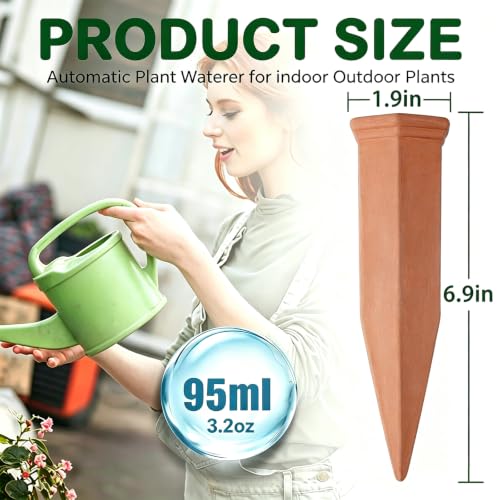 Terracotta Watering Stakes for Plants, Slow-Release Plant Watering Spikes, Bottle-Fed Self-Watering Devices for Indoor and Outdoor Plants, Vacation Plant Care, 6 Pack - view 2