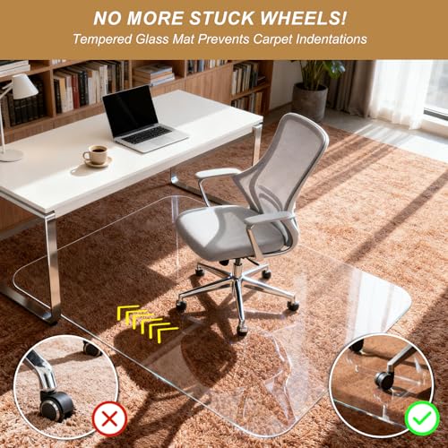 Glass Chair Mat for Carpet, 32"x48" Tempered Glass Office Chair Mat - view 3