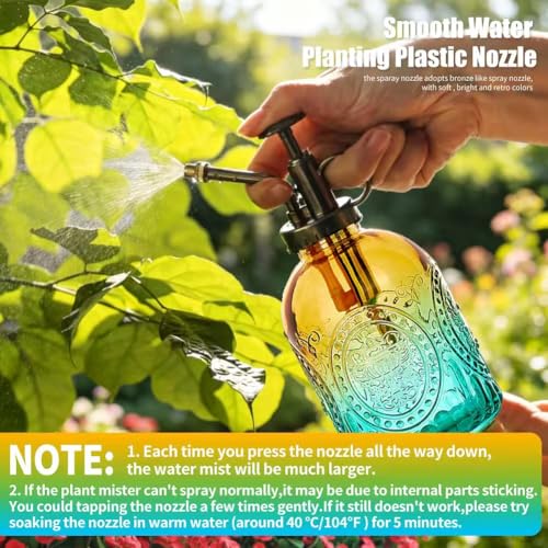 35 oz/1000 ml Metal Indoor Small Watering Can with Long Spout for House Plants Decorative, 12 oz/360 ml Glass Plant Mister Spray Bottle for Bonsai Garden Flowers(Green) - view 5