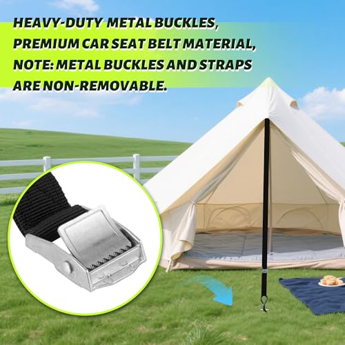 22.4 Inch Ground Anchor Screw in,4 Pack Trampoline Stakes Anchor Kit,Heavy Duty Spiral Windproof Tie Down Kit with T-Hook&Reinforced Safety Straps for Trampolines, Sheds, Playsets&Tents,Black - view 6