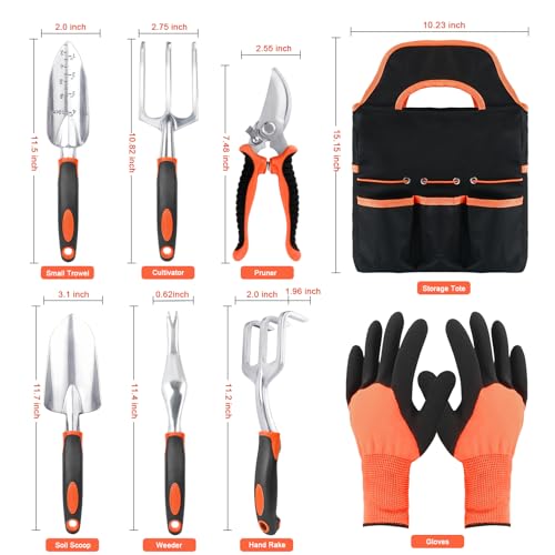 Garden Tools Set, 8 Piece, Gardening Tools Set with Storage Bag Orange - view 2