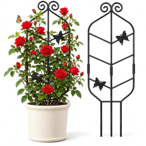 30" Metal Trellis for Potted Climbing Plants, Indoor Outdoor, 2PC