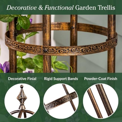 Evergreen 5 ft Garden Trellis for Climbing Plants Vines, Jasmine & Flowers, Rustproof Metal Obelisk Trellises, Outdoor & Indoor Plant Support for Potted Planters (Antique Copper) - view 4