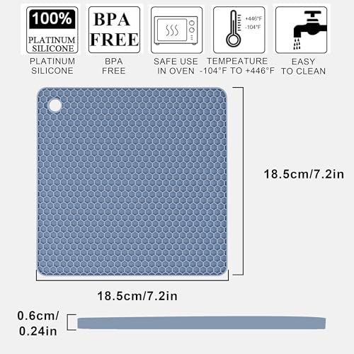 4 Pack Silicone Trivet Mat, Silicone Trivets for Hot Pots and Pans, Non-Slip & Heat Resistant Silicone Hot Pad for Kitchen Counter Mat Set, Soft Drying Mat, Jar Opener and Coasters, Square, Blue - view 6
