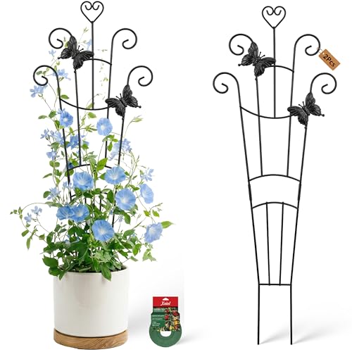 32.6in Plant Trellis for Climbing Plants Indoor with Butterflies, Expandable Large Metal Trellis for Potted Plants, Heavy-Duty Tall Pothos Plant Climber Support for Ivy Pothos Hoya Monstera, 2P