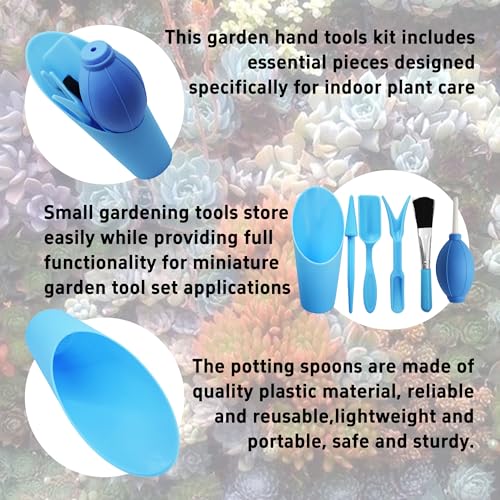 6Pcs Mini Succulent Tools Set, Garden Hand Tools Kit for Indoor Plant Care, Succulent Bonsai Miniature Garden Tool Set, Small Gardening Tools for Transplanting Digging Planting, Blue - view 5