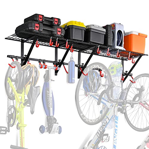 Garage Wall Shelving with Bike Hooks, Adjustable Storage Rack