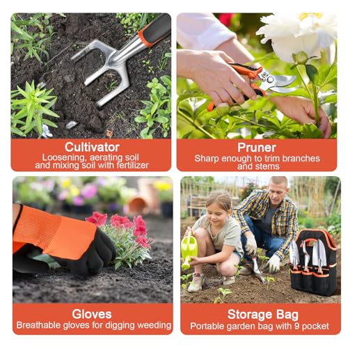 Garden Tools Set, 8 Piece, Gardening Tools Set with Storage Bag Orange - view 6