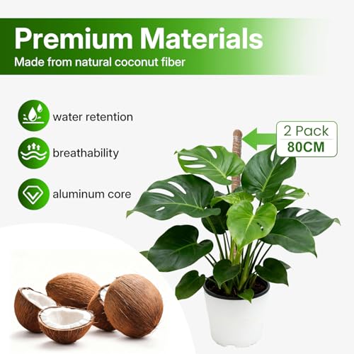2 Pack 31.5 Inch Bendable Moss Pole for Plants Monstera - Coco Coir Plant Support Stakes for Climbing Indoor Pothos, Potted Climbers & Philodendron - Flexible Stick Kit with Full Garden Ties - view 2