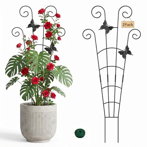 2 Pack 30 in Adjustable Plant Trellis Thickened Rust-Proof Metal Climbing Support Expandable 15-30 Inch Indoor Outdoor Garden Trellis for Pothos Ivy Monstera with Plant Ties