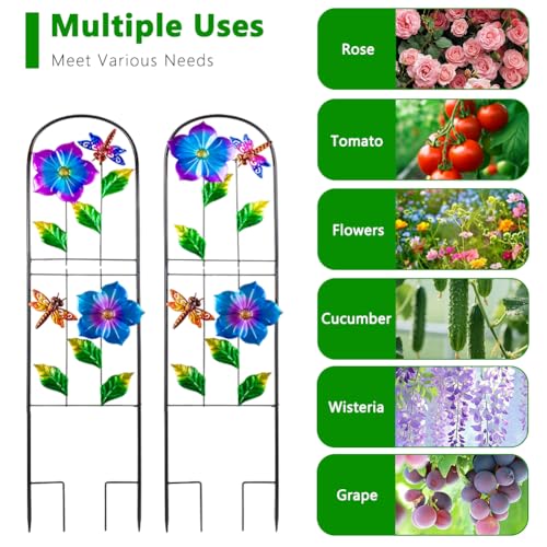 Metal Garden Trellis for Climbing Plants,2 Packs Dragonfly Outdoor Decorative Flowers Arch Fence Trellis for Outdoor Patio,Garden,Lawn,Yard,Backyard,Wall Brackets 45'' H x 10'' W - view 4