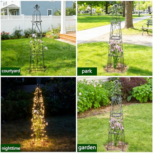 51" Vintage Metal Garden Obelisk Trellis - Outdoor Plant Support - view 6