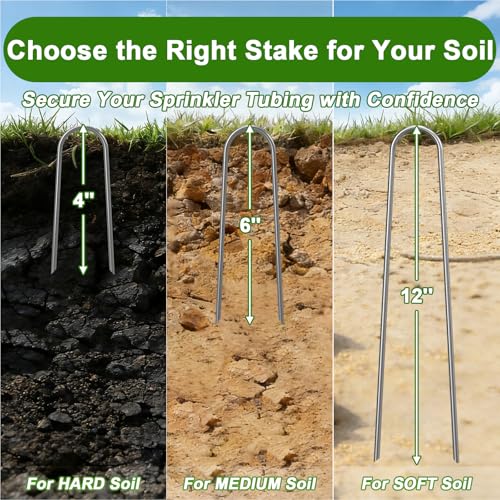 U Shaped Garden Stakes 4 Inch, Galvanized Landscape Staples for Tube - view 3