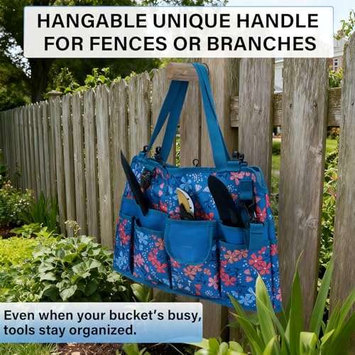 Bucket Organizer 5 Gallon 18-Pocket Tool Bucket Bag with 6 Hooks, Gardening Tool Holder Caddy for Gardeners, Outdoor Yard Work, Soil Plant Flower Gardening Accessories with Grip Pad, Blue - view 6