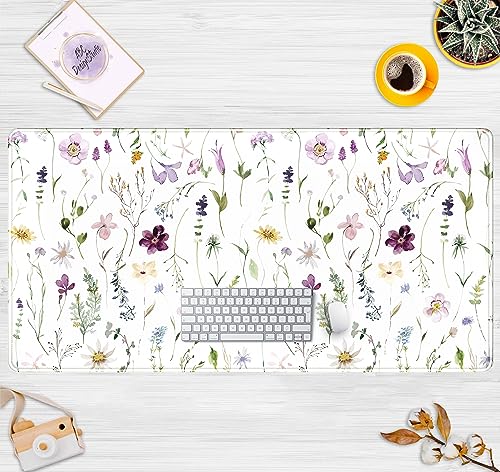 Cute Flower Mouse Pad Aesthetic Desk Mat Plants Large Extended Gaming Mousepad Floral XXL Desk Pad Keyboard and Mouse Mat 31.5''x15.75'', Desktop Decor Protectors Mats for Women Office Girl Gamer - view 2