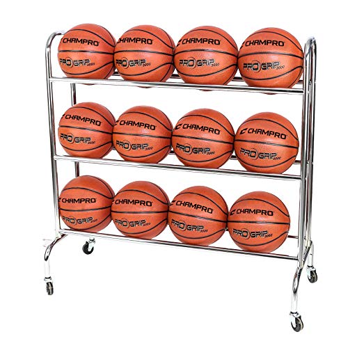 12 Ball Rack with Casters for Basketball, Volleyball, and More, Upright