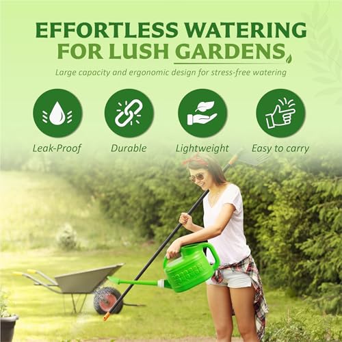 8L Plastic Watering Can with Stainless Steel Sprinkler Rose - Durable Garden Watering Jug for Plants & Flowers - Easy Pour Outdoor & Indoor Watering Can - Green - view 2