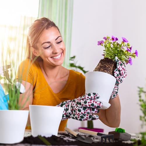 48 Pack Plastic Planters 5.5 Inch Flower Plant Pots Indoor Set Thickened Seedling Nursery Pots Seed Starting Pots with Drainage Holes Saucers Mini Garden Tool for Home Office Garden, White - view 6