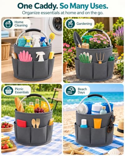 Cleaning Supply Caddy for Clean Products, Foldable Gardening Storage Bags, Portable Cleaning Caddy with Handle, 17L Clean Organizer with 6 Pockets for Home Garden(#D,Drawstring Top) - view 5