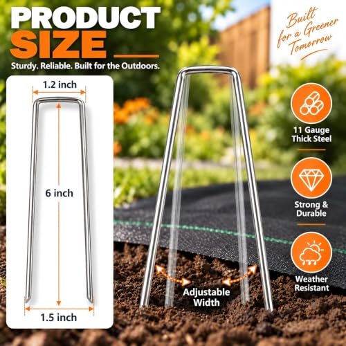 50 Pack Landscape Staples 6 Inch, 11 Gauge Heavy Duty Galvanized Sod Staples for Weed Barrier Fabric, Ground Cover, Garden Netting, Irrigation Tubing and Lawn Projects - view 2