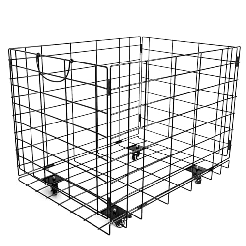 Heavy-Duty Folding Ball Cart with Wheels - Large Capacity Sports Equipment Organizer, Holds 20+ Soccer/14 Basketballs, Steel Mesh Storage Bin for Gym, School, Garage, Poolside